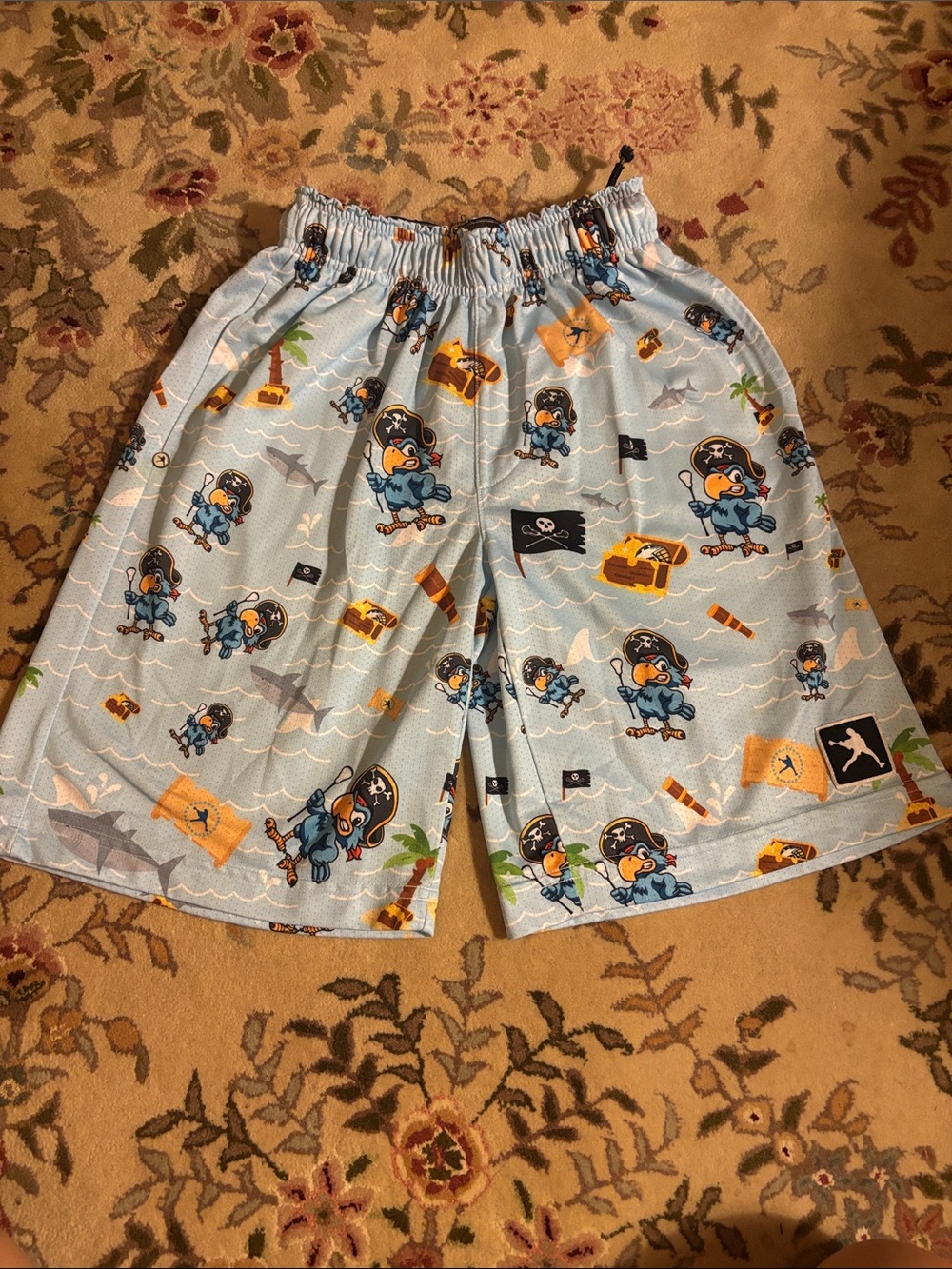 Kids Light Blue Pirate Shark Lacrosse Shorts